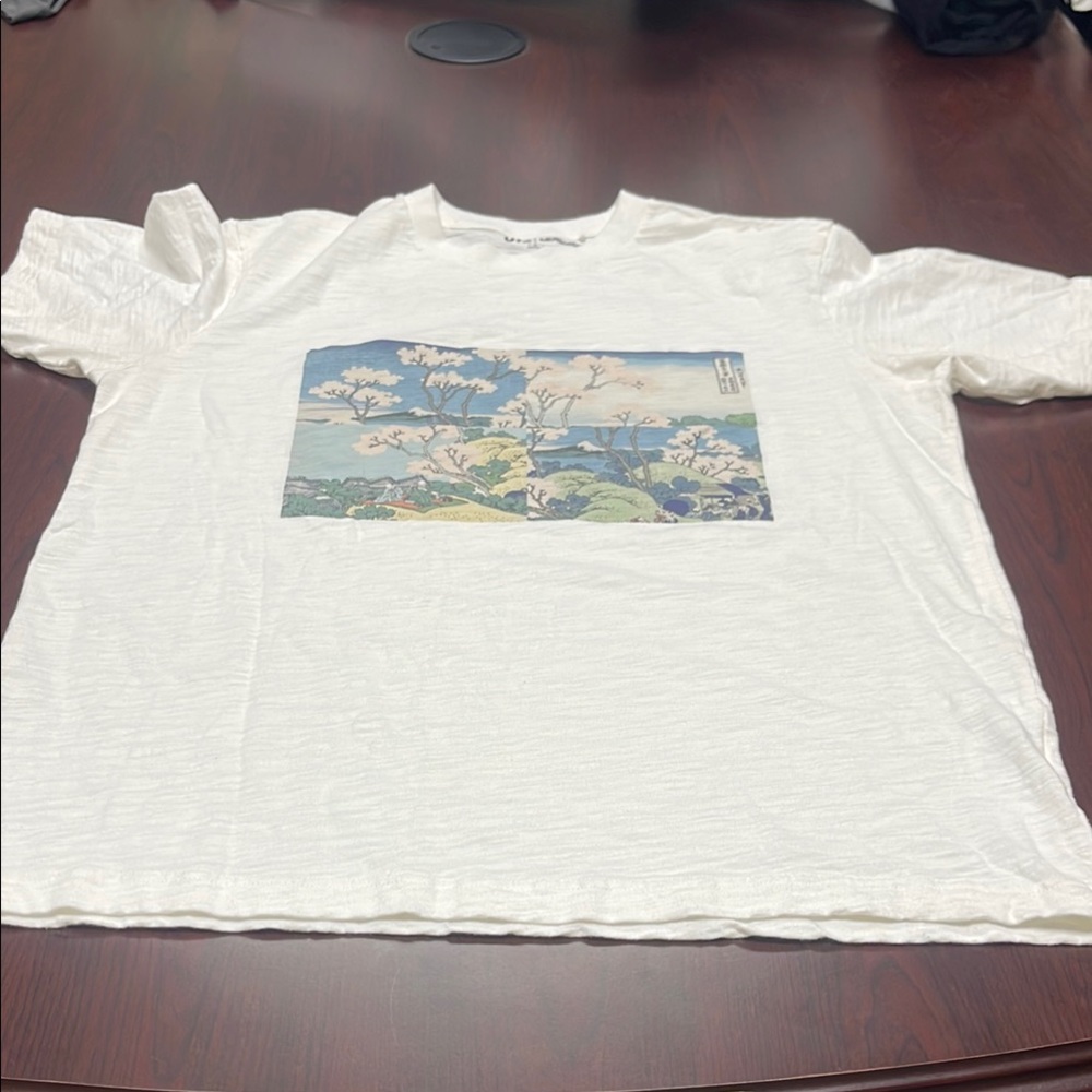 NWOT White Graphic T-Shirt with Scenic Print